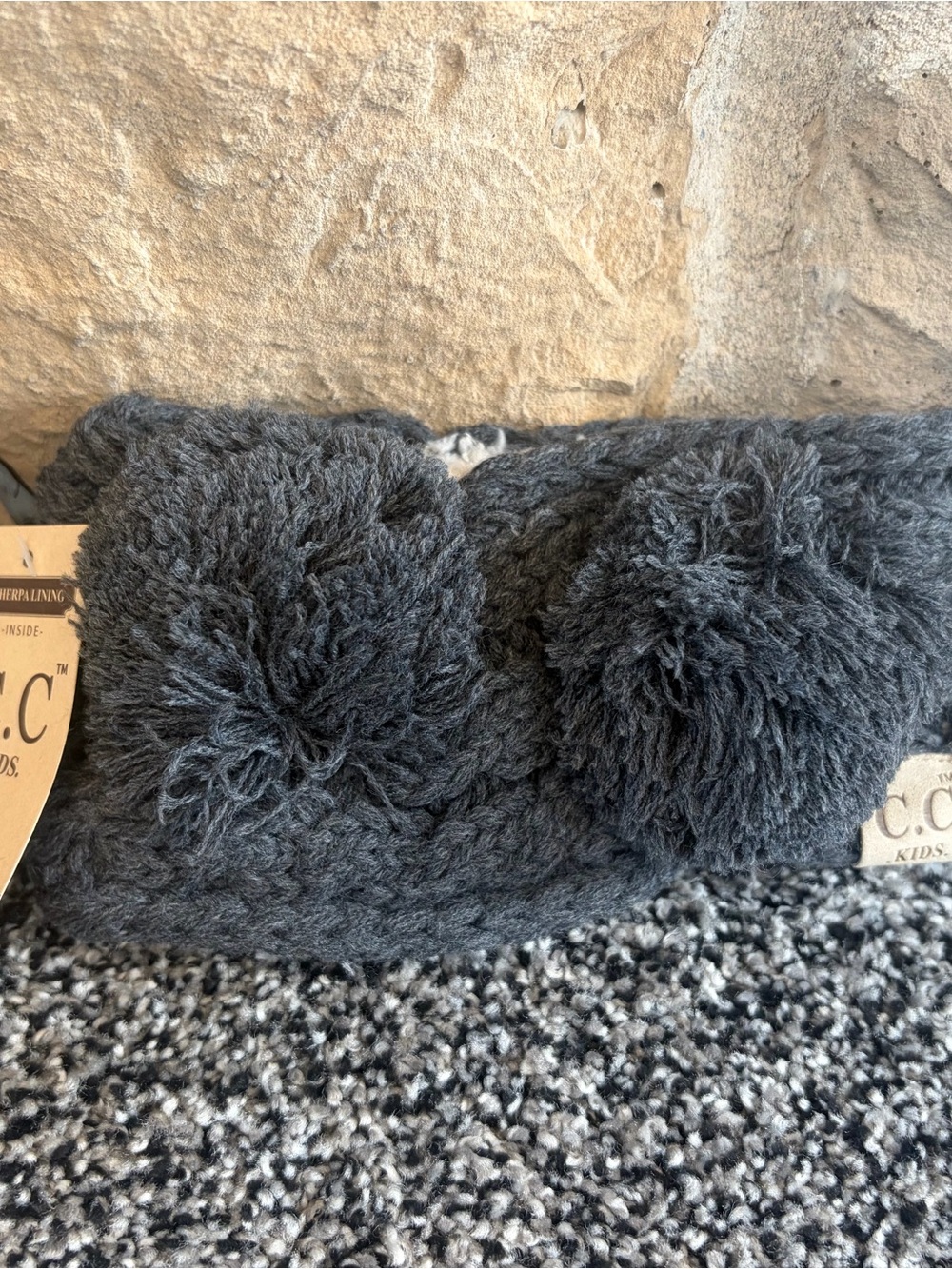 C.C Charcoal Pom Knit Headband